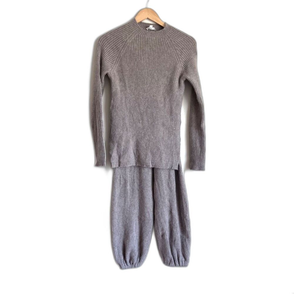 NAP Loungewear 100% Cashmere Ribbed Sweater Pants Set Brown Size S